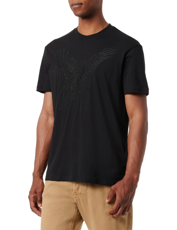Armani Exchange Men's Large Embroidered Eagle Regular Fit Cotton Jersey T-Shirt, Black, L - Image 1