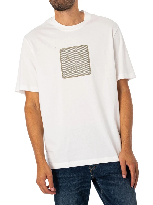 Armani Exchange Men's Square A|x Logo Regular Fit Heavy Jersey Tee T-Shirt, Off White, S