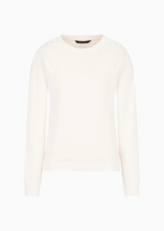 Armani Exchange Women's Cotton French Terry Sweatshirt with All Over Ax Logo, Iso, Small