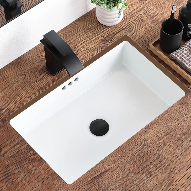 KDKSC 22 Inch Undermount Bathroom Sink Rectangular Undermount Sink White Ceramic Under Counter Bathroom Sinks with Flat Overflow Type (21.8"x 14")