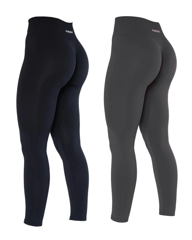 AUROLA Dream Collection Workout Leggings for Women High Waist Seamless Scrunch Athletic Running Gym Fitness Active Pants, Set (Black+Asphalt Grey), S
