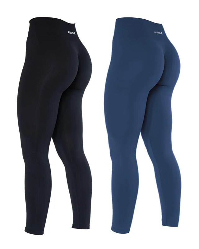 AUROLA Dream Collection Workout Leggings for Women High Waist Seamless Scrunch Athletic Running Gym Fitness Active Pants, Set (Black+Naval Academy), M