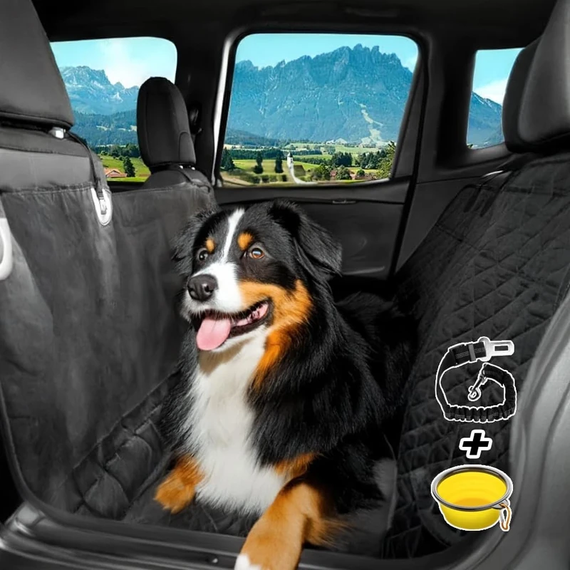 Animal House - Car Seat Cover for Dogs Waterproof and Scratch Resistant Cover - Protective Back Seats for Pets, with Seat Belt and Folding Bowl