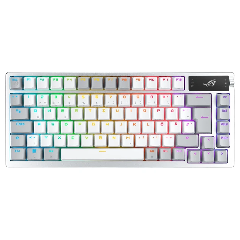 ASUS ROG Azoth White RGB Gaming Keyboard (QWERTZ Layout, 75% Keyboard Form Factor, Mechanical ROG NX Switches, OLED Display, Wireless with Bluetooth, 2.4GHz RF, USB, Windows and MacOS Mode, White)