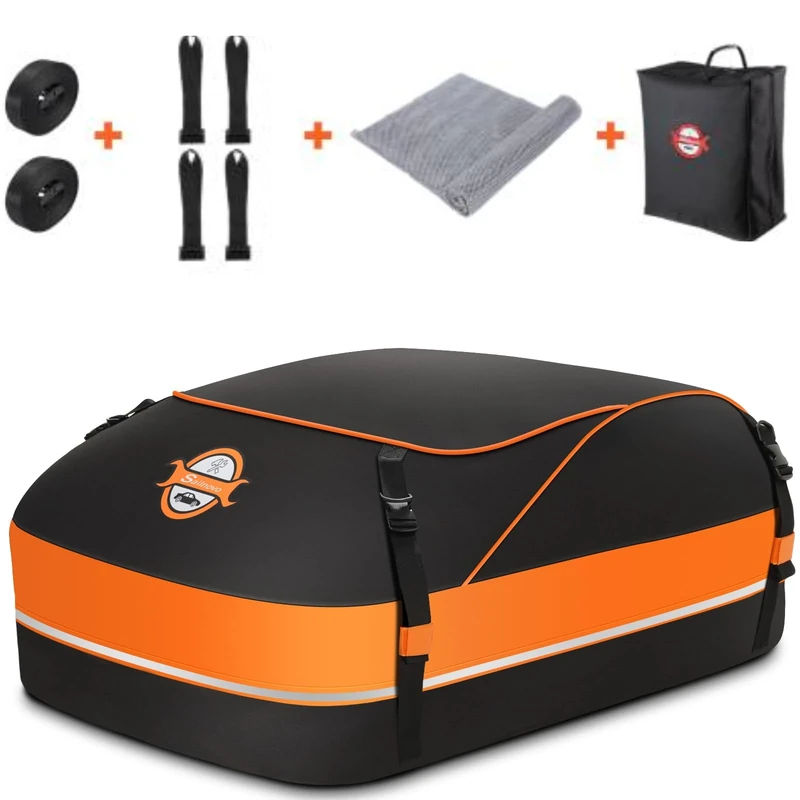 Sailnovo Roof Box Soft-Shell Carrier - 15Cubic/430L Waterproof, Anti-Slip Mat, 4 Door Hooks, Car Roof Storage Bag for Vehicle Top, Orange