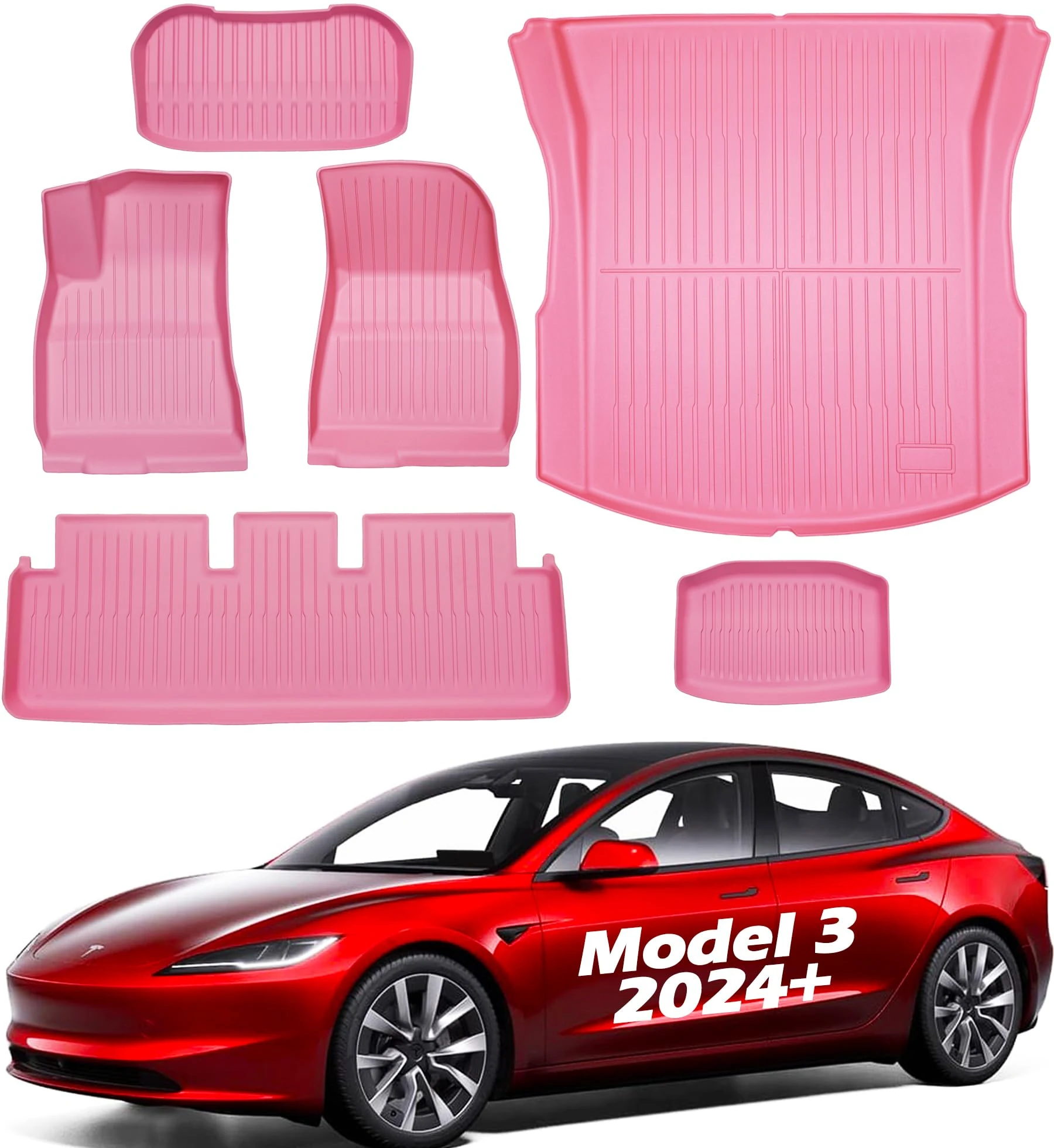 SHARGGE Floor Mats for 2026 Tesla Model 3 Highland 2025 2024 Cargo Liners Pink XPE Carpet Protector Durable Trunk Cover Matt Waterproof Accessories All Weather Rubber Mats Set
