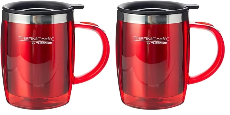 Thermos ThermoCafé 187094 Translucent Desk Mug, Red, 450 ml (Pack of 2)