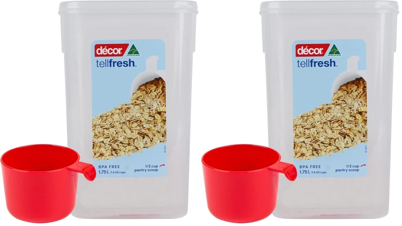 Décor Tellfresh Tall Storage Container with Pantry Scoop | Large Airtight Container | Practical & Stackable Design | 1.75L Capacity (Pack of 2)
