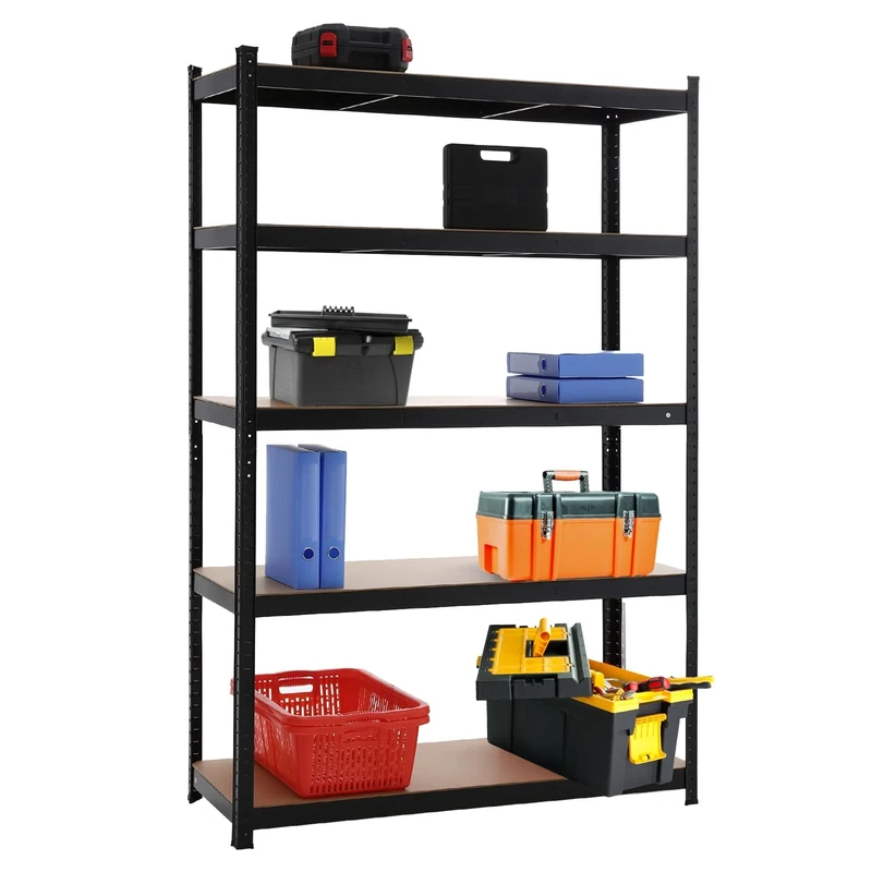 Panana 5 Tier Heavy Duty Boltless Metal Shelving Shelves 180cm /150cm Storage Rack Shelf Garage Home (Black, H 180 x W 100 x D 40 Cm)
