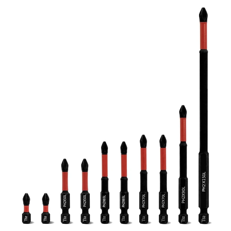 Meccion Phillips Screwdriver Bit Set 10Pcs Professional Cross Head PH2 Magnetic Impact Driver Bits, Length 25mm-150mm, 1/4" Hex Shank