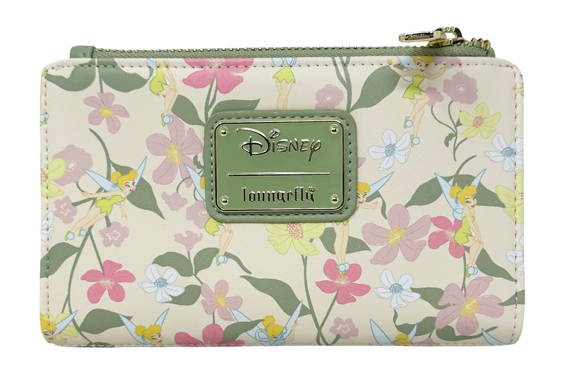 Loungefly Disney Peter Pan Tinkerbell Floral Zip Around Wallet, Green, Casual - Image 1