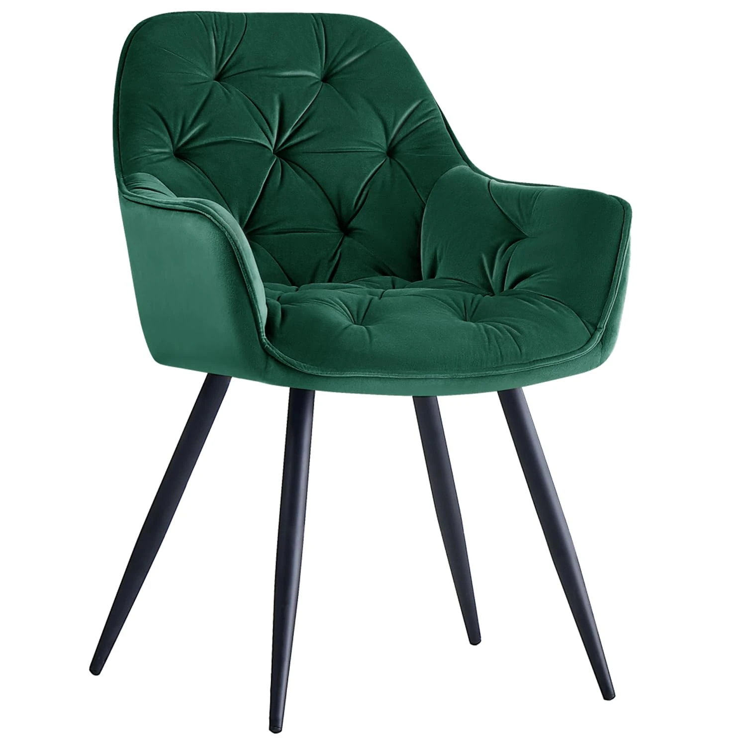 AINPECCA Dining chairs with Velvet Thick Padded Upholstered Kitchen Tub Chair Armchair with Backrest Metal Legs Living room Reception Leisure Chairs for Bedroom Lounge Office(Green,1)