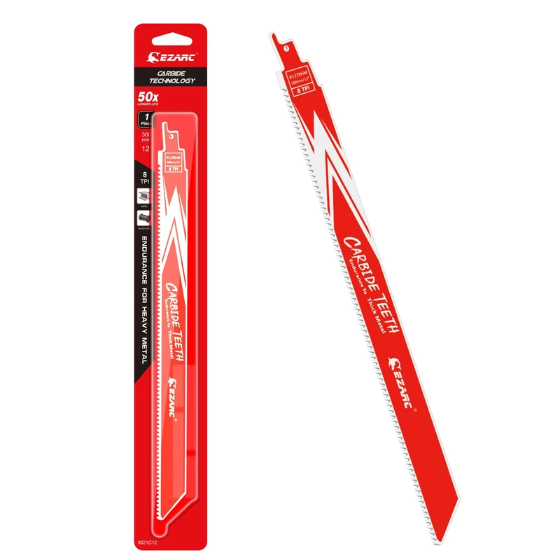 EZARC Carbide Reciprocating Saw Blade R978HM Endurance for Thick Metal, Cast Iron, Alloy Steel 300mm 8TPI, 1-Pack