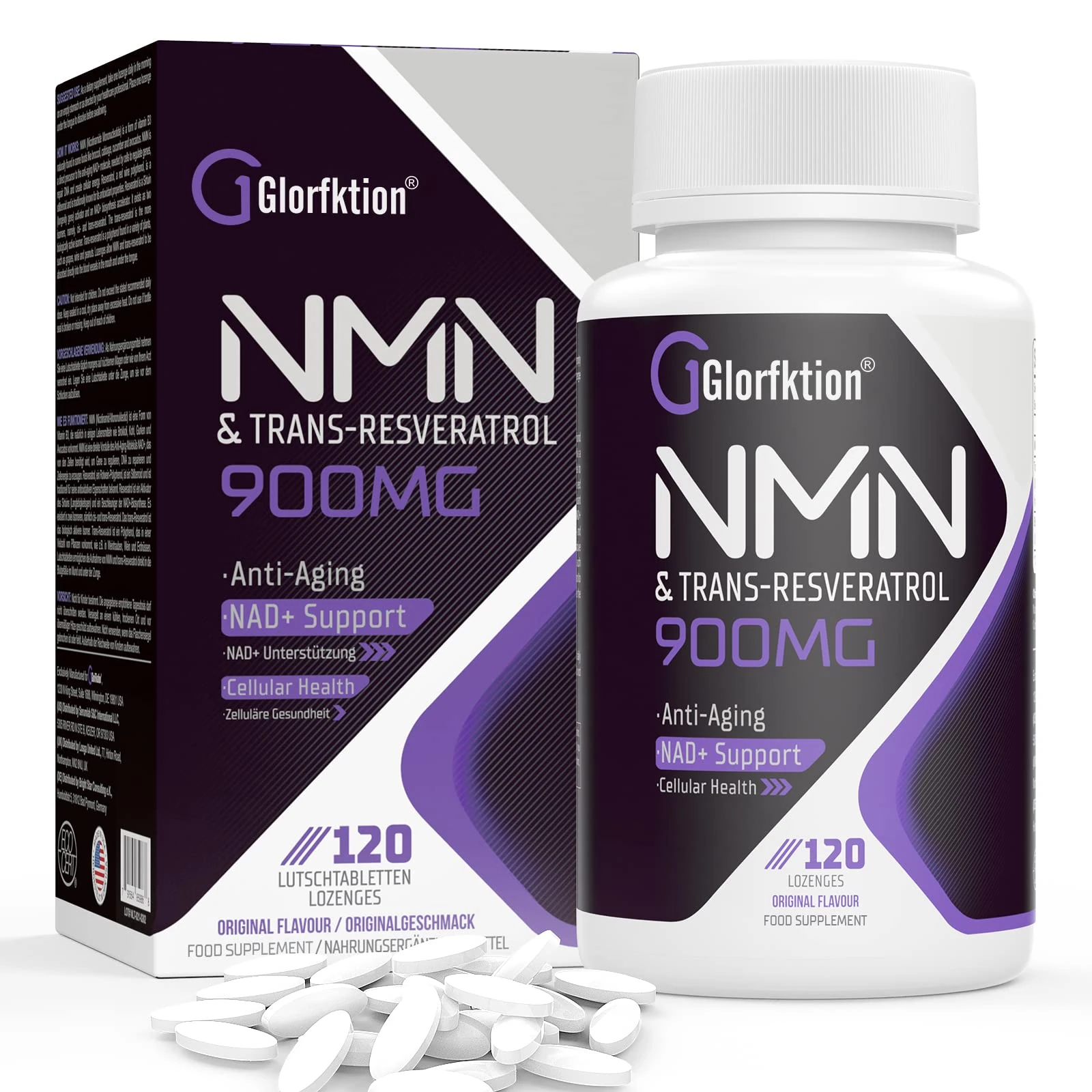 Trans-Resveratrol & NAD+ 900mg, Enhanced with Black Pepper for Max Absorption, 120 Fast-Acting Lozenges for 4 Month Supply (120 Count (Pack of 1))