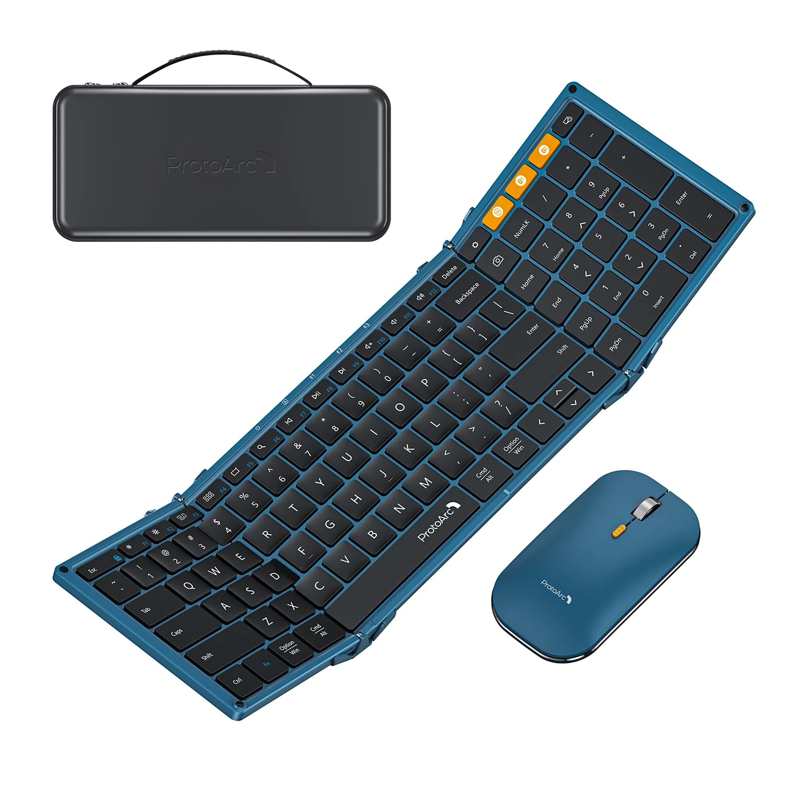ProtoArc Foldable Keyboard and Mouse, XKM01 True Full-Size Folding Wireless Keyboard Mouse Combo for Business Travel, a Portable Office Suite On-The-Go, Compatible with Laptop iPad Tablet - Blue