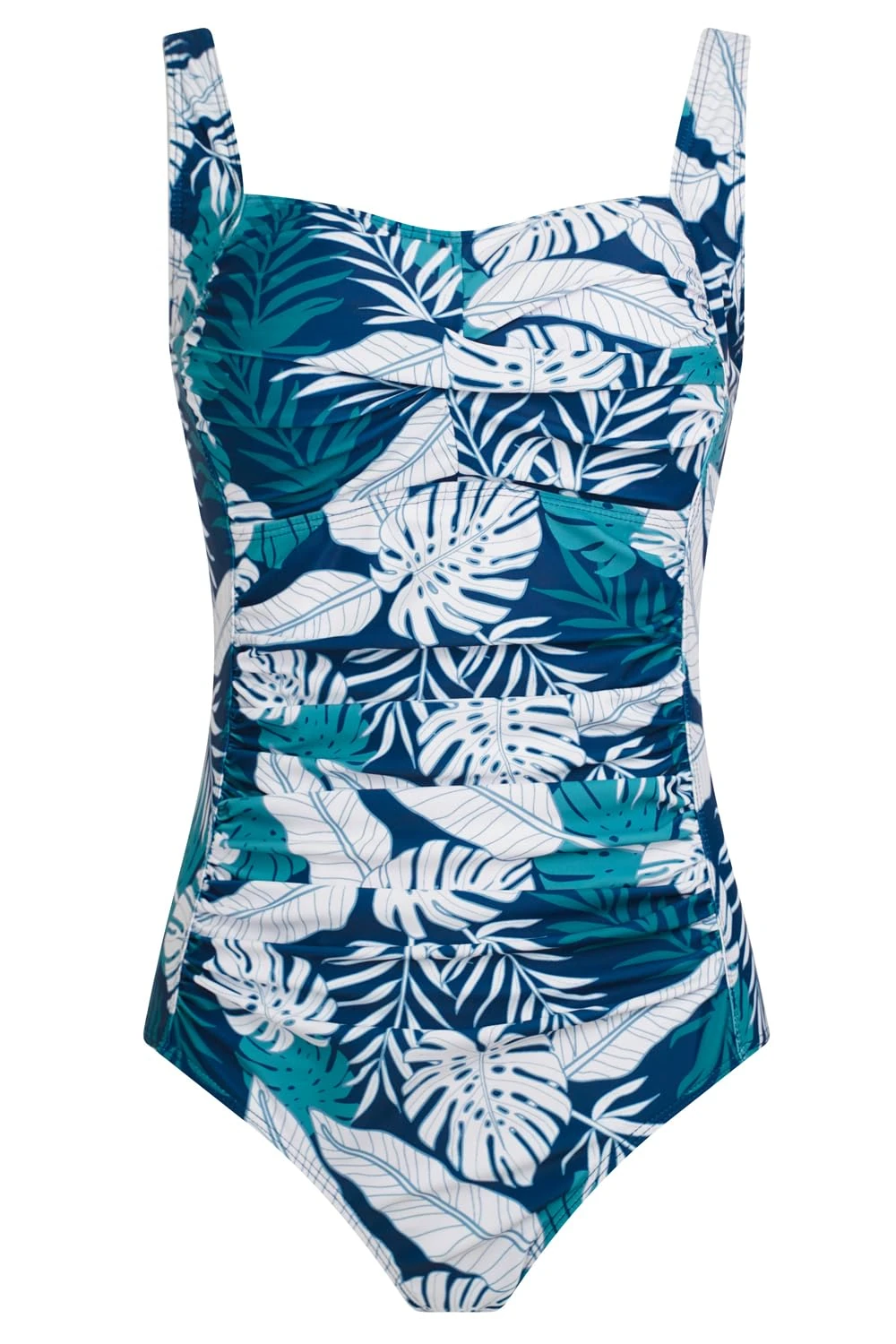 Aidotop Womens One Piece Swimsuit Tummy Control Swimwear with Retro Ruched Monokini Bathing Suits（7Blue White Leaf,L）