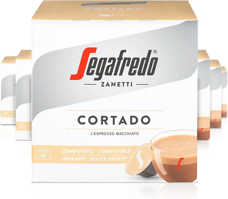 Segafredo Zanetti 96 Cortado Coffee Capsules Compatible with Dolce Gusto by Nescafé - Espresso Macchiato with Creamy Milk (6 Boxes of 16 Capsules Each)