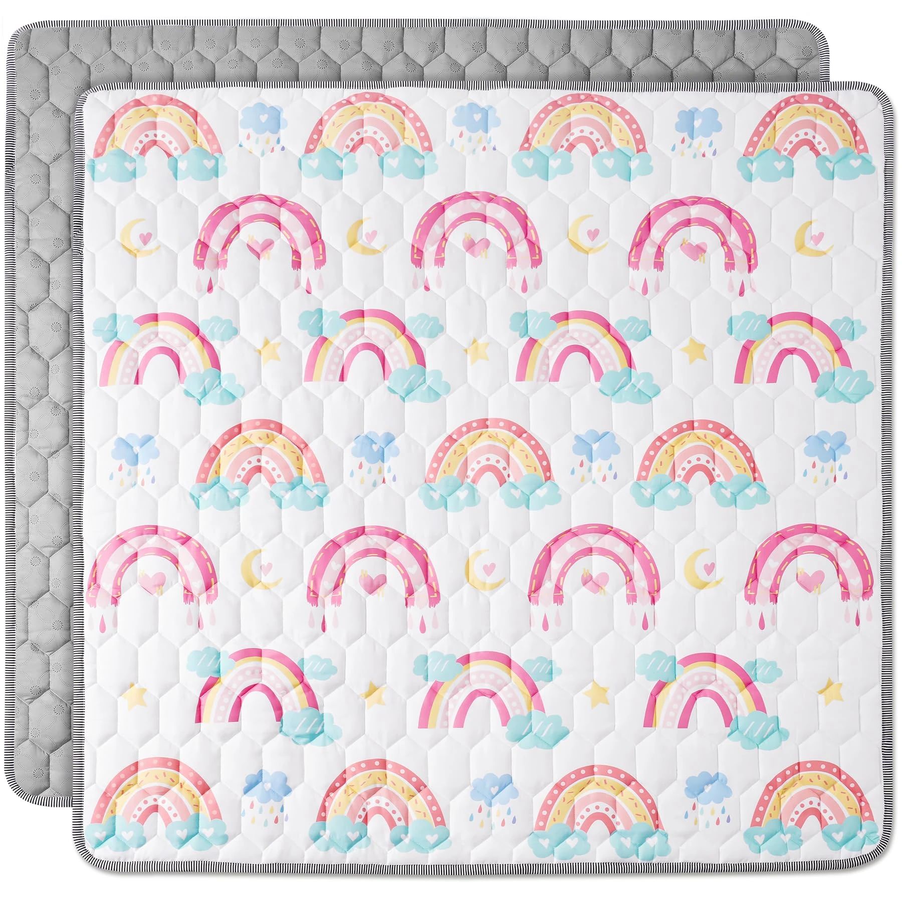 NiBaby Machine-Washable Baby Play Mat with Vibrant Patterns, Foldable Thick Cushioned Play Area and Non-Slip Base for Indoor/Outdoor Use, Hypoallergenic and Safe for Baby 127x127 cm (Rainbow)