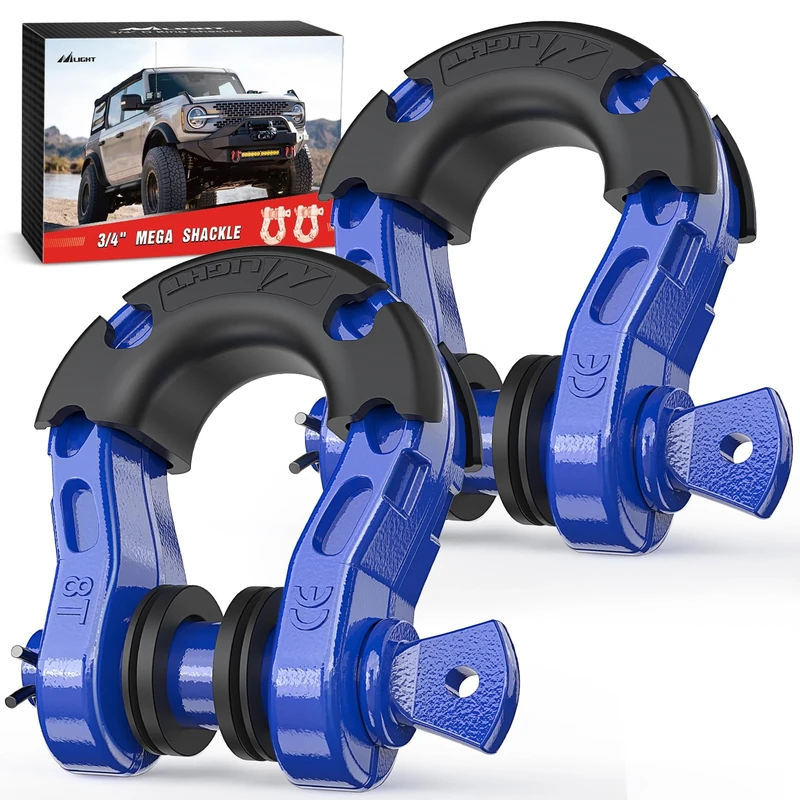 Nilight 2 Pack 3/4" Mega D-Ring Shackle with 7/8" Screw Pin 68,000LBS Break Strength, Heavy Duty Off Road Recovery Shackle for Use with Tow Strap, Winch, Off-Road Jeep Truck Vehicle, 2 Years Warranty