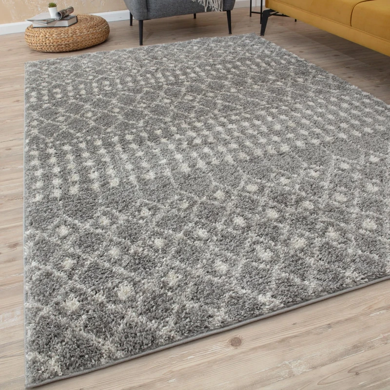 THE RUGS Modern Moroccan Design Living Room and Bedroom Rugs, Non-Shedding & Easy Care (Moroccan Grey/Ivory, 160x230 cm)