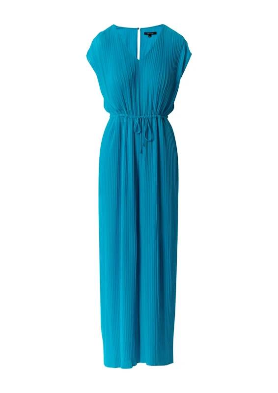 Comma Pleated V Neck Jumpsuit, Blue Green 6264, 14