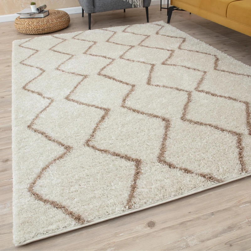 THE RUGS Modern Moroccan Design Living Room and Bedroom Rugs, Non-Shedding & Easy Care (Boho Ivory/Beige, 80x300 cm)
