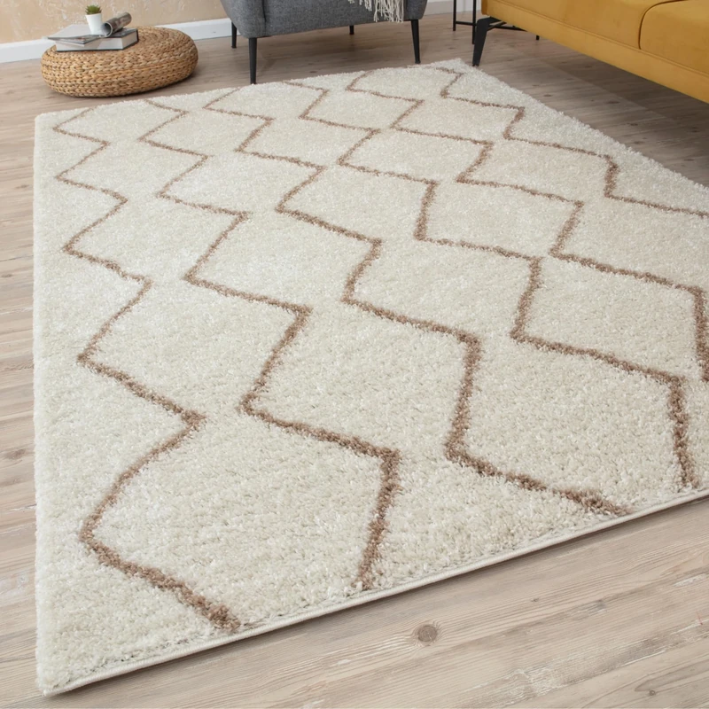 THE RUGS Modern Moroccan Design Living Room and Bedroom Rugs, Non-Shedding & Easy Care (Boho Ivory/Beige, 160x230 cm)