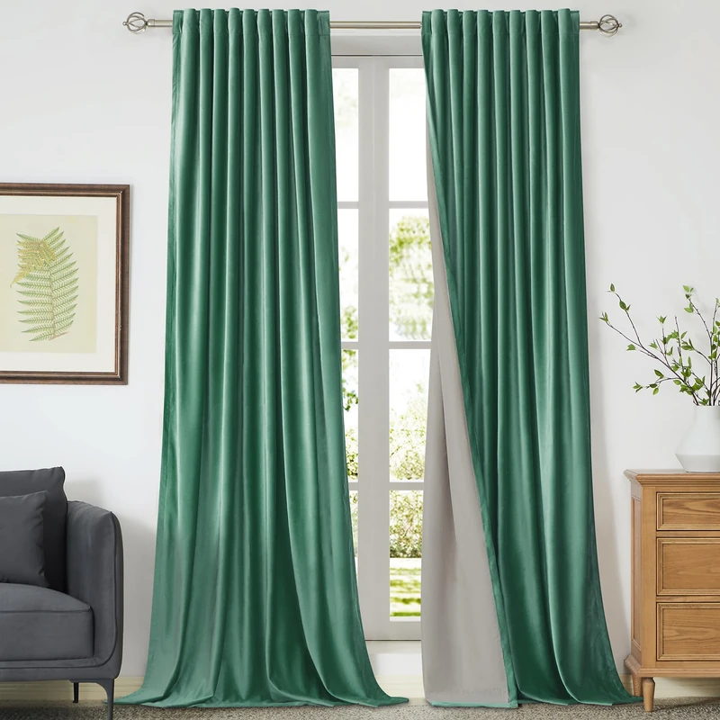 PRIMROSE 100% Full Blackout Velvet Curtains 84 inch Long for Living Room,Set of 2 Liner Turquoise Aqua Rod Pocket Back Tab Window Treatment Room Darkening Heavy Decorative Curtains Drapes for Bedroom