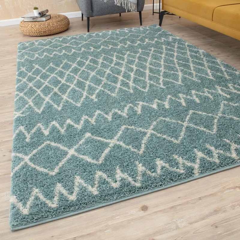 THE RUGS Modern Moroccan Design Living Room and Bedroom Rugs, Non-Shedding & Easy Care (Tangier Duck Egg Blue/Ivory, 80x300 cm)