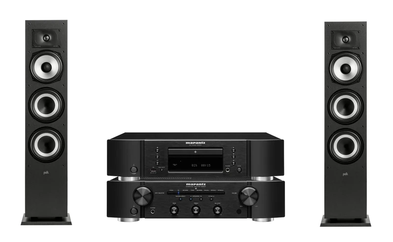 Marantz PM6007 Amplifier, Integrated Amplifier with Digital Connectivity + POLK AUDIO Polk Monitor MXT60 Compact Tower Speaker + Marantz CD6007 CD Player, Fine Tuned CD Player