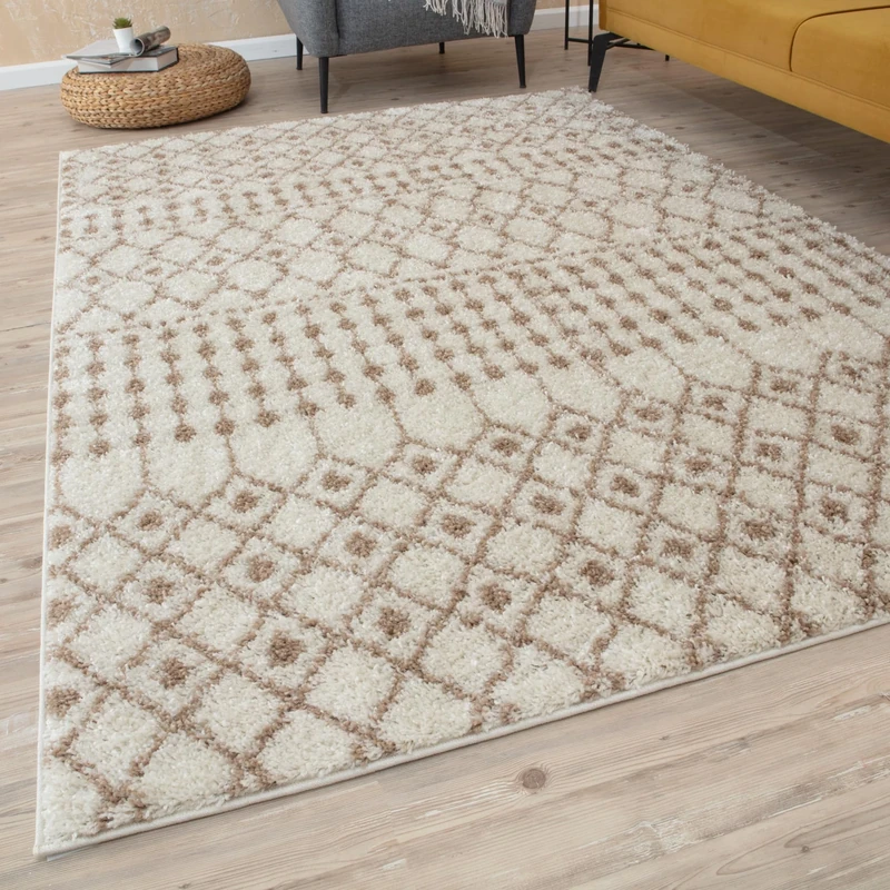 THE RUGS Modern Moroccan Design Living Room and Bedroom Rugs, Non-Shedding & Easy Care (Moroccan Ivory/Beige, 140x200 cm)