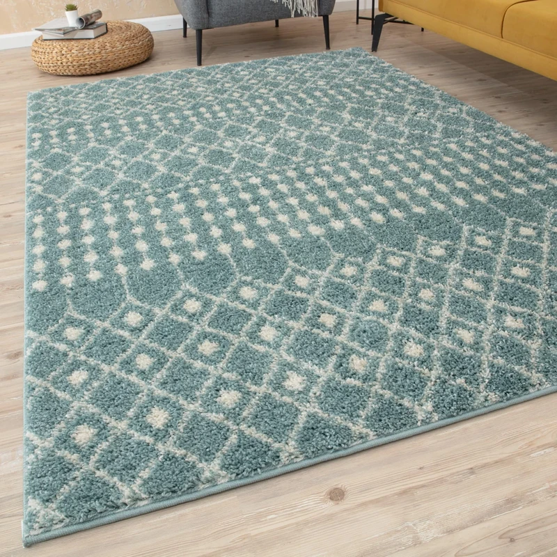 THE RUGS Modern Moroccan Design Living Room and Bedroom Rugs, Non-Shedding & Easy Care (Moroccan Duck Egg Blue/Ivory, 180x270 cm)