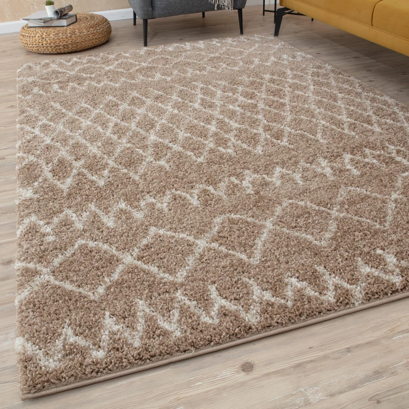 THE RUGS Modern Moroccan Design Living Room and Bedroom Rugs, Non-Shedding & Easy Care (Tangier Beige/Ivory, 80x300 cm)