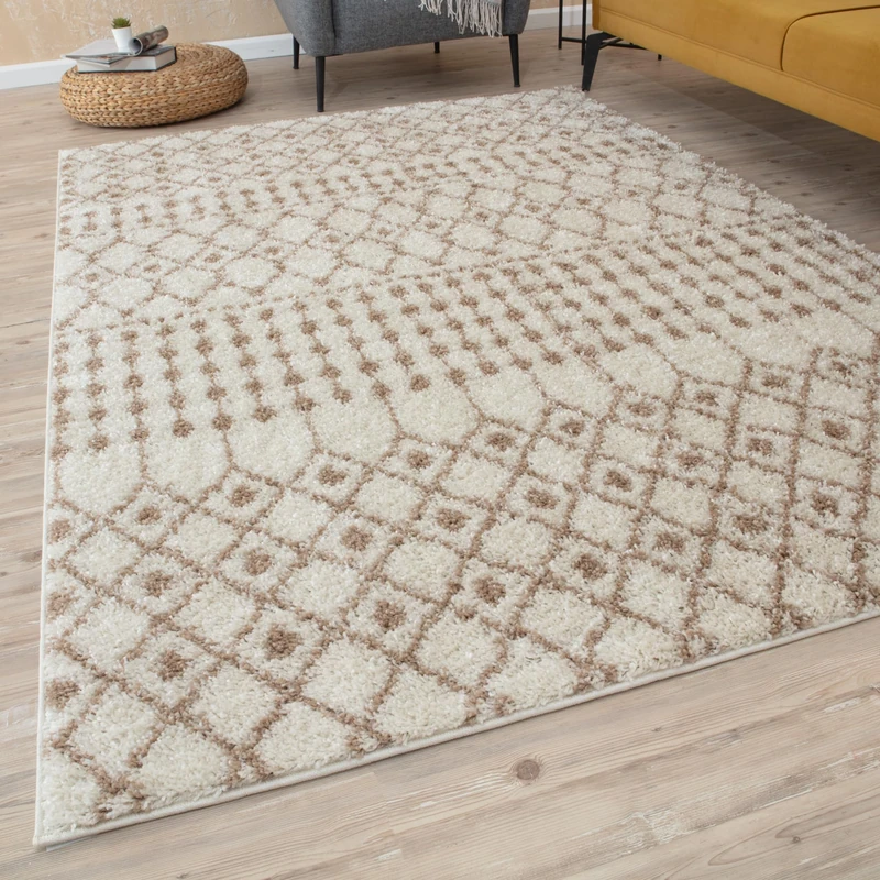THE RUGS Modern Moroccan Design Living Room and Bedroom Rugs, Non-Shedding & Easy Care (Moroccan Ivory/Beige, 80x300 cm)