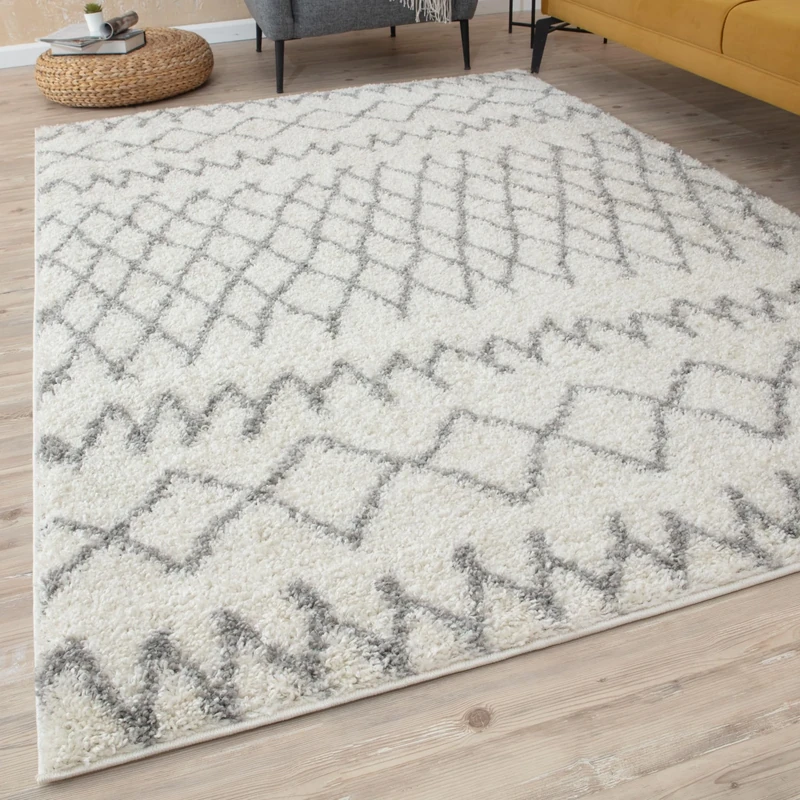 THE RUGS Modern Moroccan Design Living Room and Bedroom Rugs, Non-Shedding & Easy Care (Tangier Ivory/Grey, 180x270 cm)