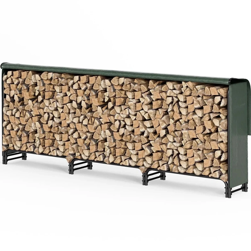 VOUNOT® Firewood Log Rack with Waterproof Cover, Metal Log Store Outdoor, 300 x 115 x 40 cm, Green
