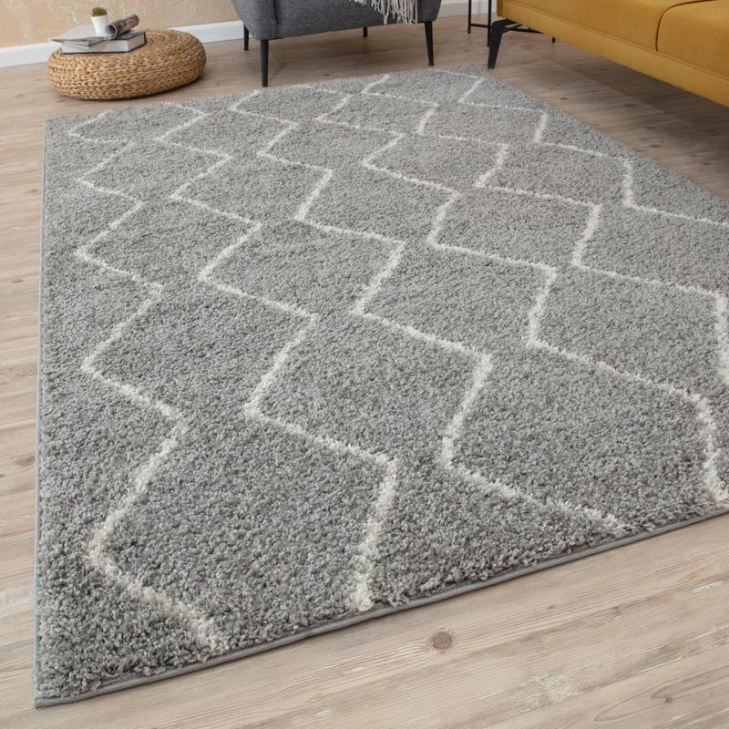 THE RUGS Modern Moroccan Design Living Room and Bedroom Rugs, Non-Shedding & Easy Care (Boho Grey/Ivory, 200x290 cm)