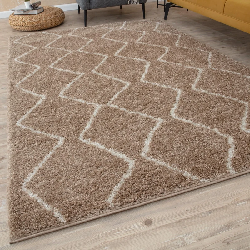 THE RUGS Modern Moroccan Design Living Room and Bedroom Rugs, Non-Shedding & Easy Care (Boho Beige/Ivory, 180x270 cm)