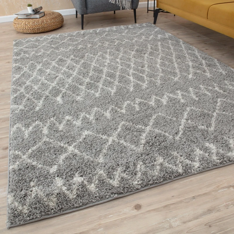 THE RUGS Modern Moroccan Design Living Room and Bedroom Rugs, Non-Shedding & Easy Care (Tangier Grey/Ivory, 160x230 cm)