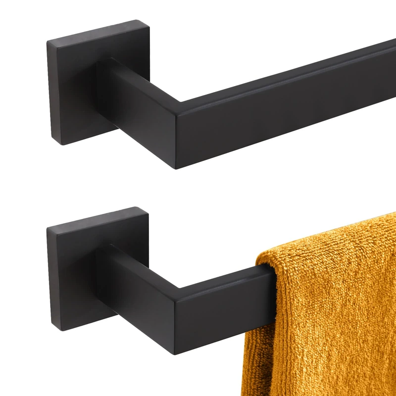 KOKOSIRI 24-Inch Single Towel Bar, Bathroom Kitchen Towel Holder, Wall Mounted SUS304 Stainless Steel Towel Rack 2 Pack, Matte Black, B4003BK-L24-P2
