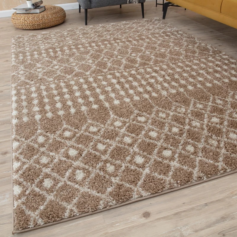 THE RUGS Modern Moroccan Design Living Room and Bedroom Rugs, Non-Shedding & Easy Care (Moroccan Beige/Ivory, 200x290 cm)