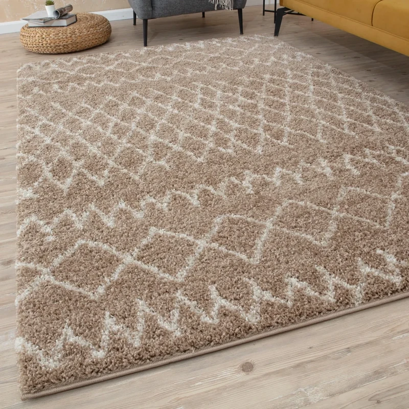 THE RUGS Modern Moroccan Design Living Room and Bedroom Rugs, Non-Shedding & Easy Care (Tangier Beige/Ivory, 200x290 cm)