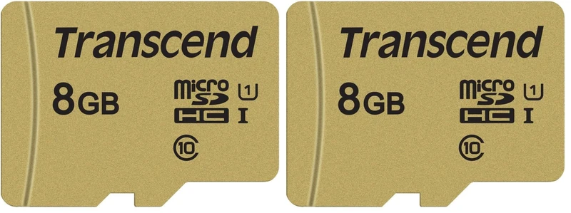 Transcend 8GB microSDHC 500S Memory Card UHS- I, C10, U3, V30, 4K, Full HD, Up to 95/80 MB/s (ideal for action cameras and drone cameras) TS8GUSD500S (Pack of 2)