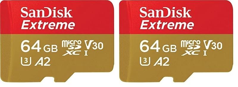 SanDisk 64GB Extreme microSDXC card for Action Cams and Drones + SD adapter + RescuePRO Deluxe, up to 170 MB/s, with A2 App Performance, UHS-I, Class 10, U3, V30 (Pack of 2)