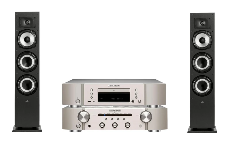 Marantz PM6007 Amplifier, Integrated Amplifier, Analog Coaxial And Optical Inputs + POLK AUDIO Polk Monitor MXT60 Compact Tower Speaker + Marantz CD6007 CD Player, Fine Tuned CD Player