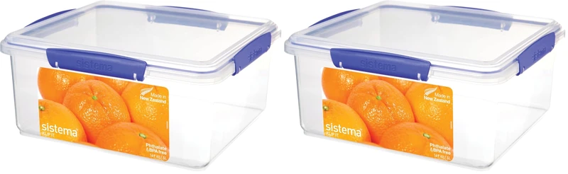 Sistema KLIP IT Food Storage Container | 5 L | Airtight & Stackable Food Container with Clip-Close Lid | Clear with Blue Clips (Pack of 2)