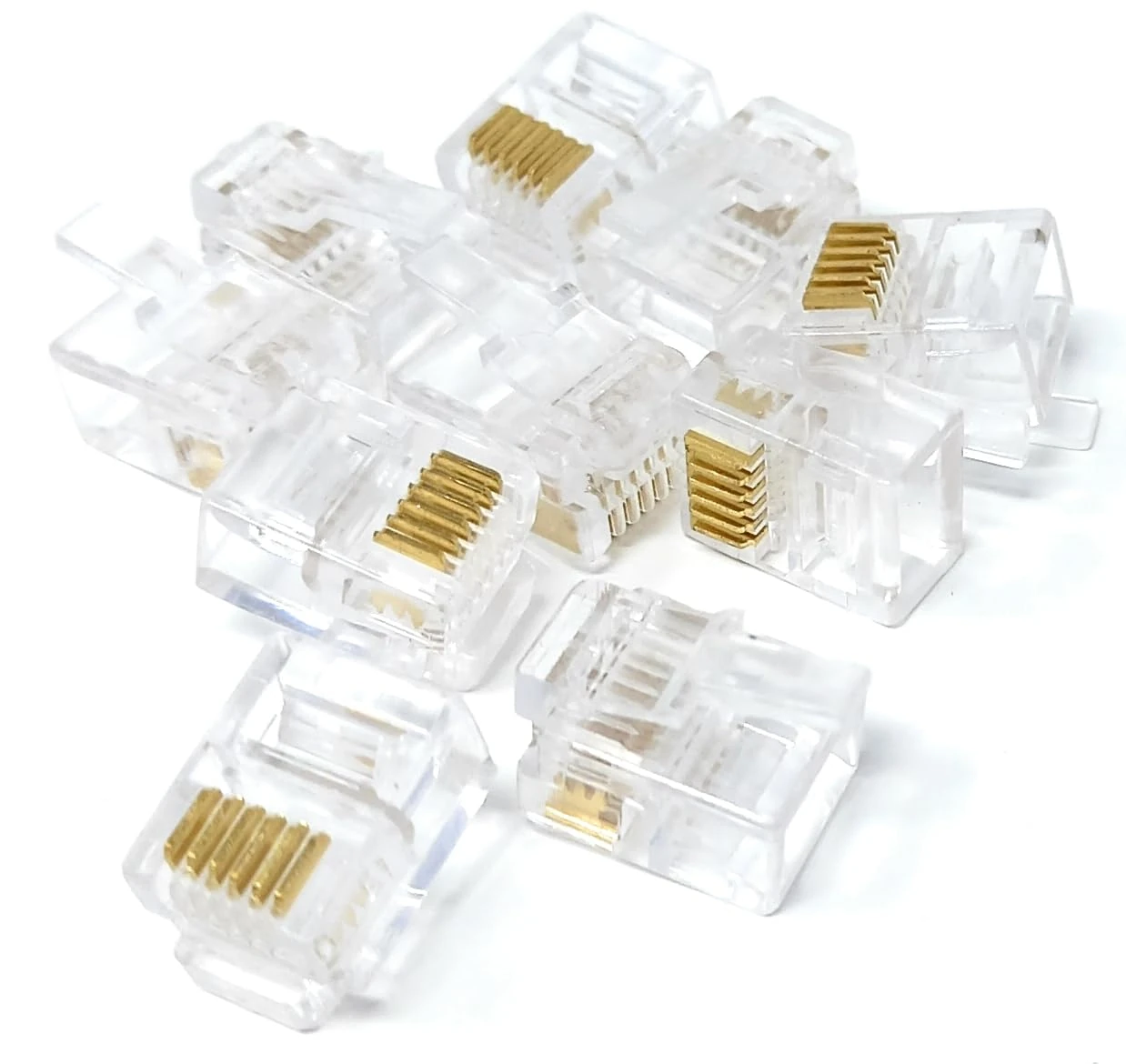 DRUT 10pcs. RJ12 (RJ11) 6p6c Crimps Plug Ends ADSL VDSL Telephone Cable Connectors Plugs 6Pin, 6 Position 6 Conductor