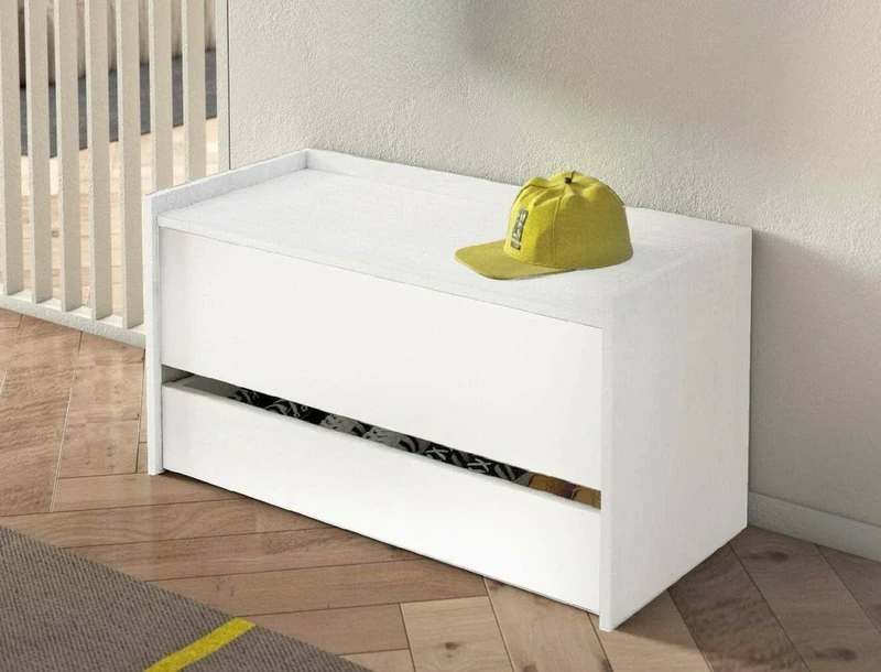 Dmora - Chest Lantana, Modern entrance furniture with shoe rack, Trunk chest with two containers, 100% Made in Italy, 90x40h46 cm, White