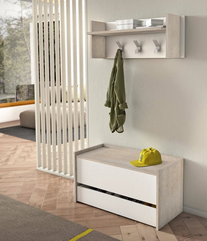 Dmora - Entrance furniture Brionia, Modern entrance hall with coat hanger, Furniture with shoe rack, Multifunction cabinet, Cm 50x32h182, Oak and White