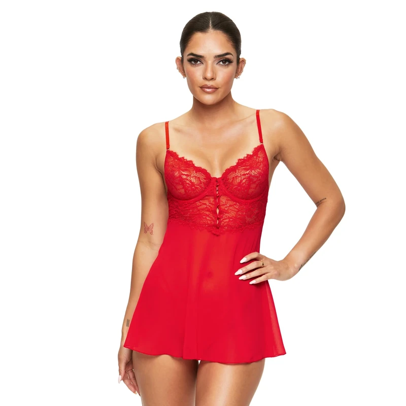 Ann Summers Iris Babydoll Set – Sheer Lace and Chiffon Nightwear – Babydoll Lingerie for Women with Matching Thong, Underwired Cups & Adjustable Straps – Womens Lingerie Set for Bedroom Confidence